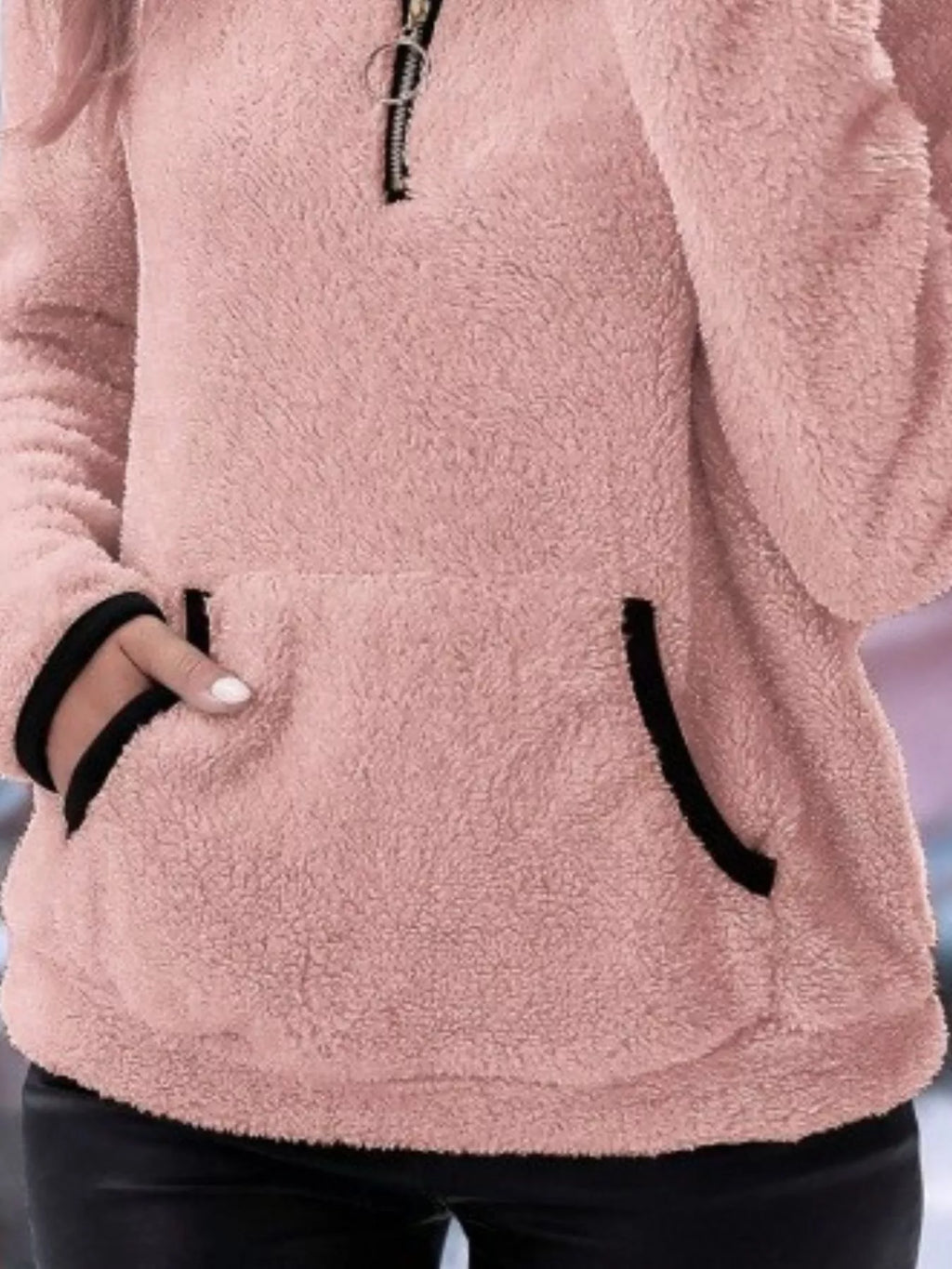 Women's Half-Zip Fleece Pullover, Teddy Sherpa Fleece Sweater – Kangaroo Pocket