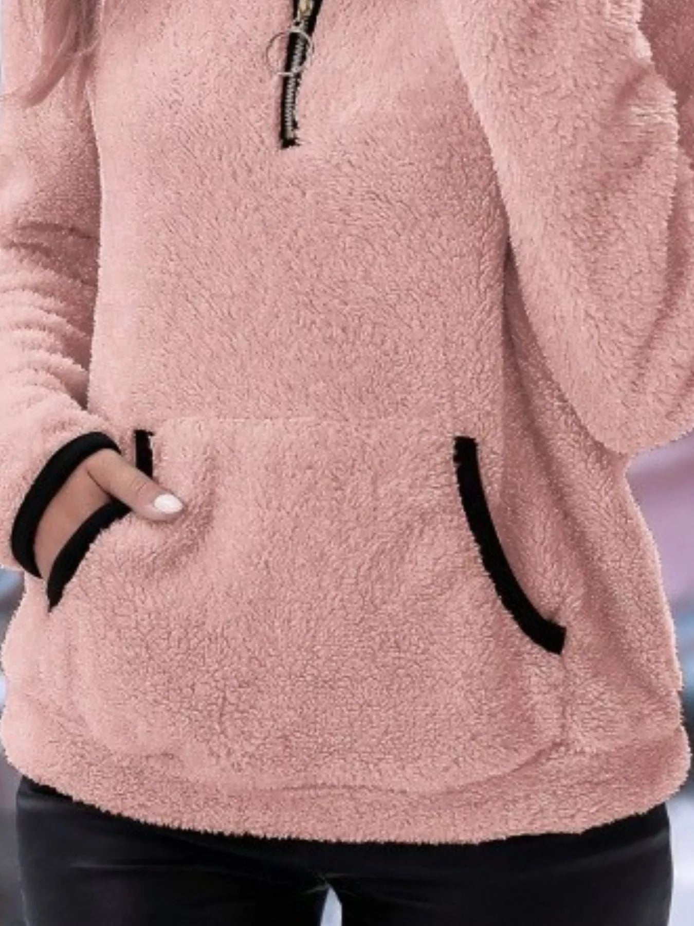 Women's Half-Zip Fleece Pullover, Teddy Sherpa Fleece Sweater – Kangaroo Pocket