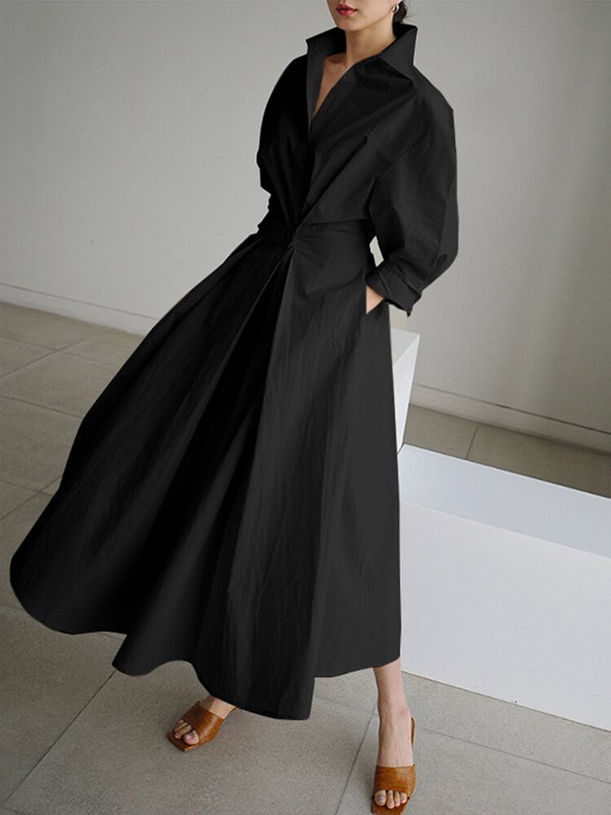 Women's Button-Front Shirt Dress – Collared Casual Design