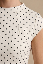 Women's Polka Dot Maxi Dress – High Neck Cap Sleeve Full Skirt