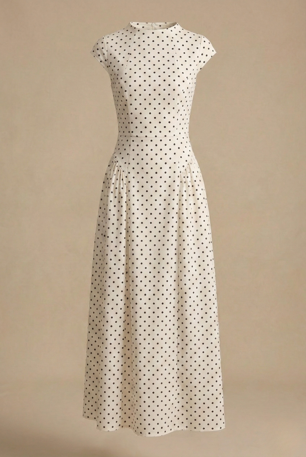 Women's Polka Dot Maxi Dress – High Neck Cap Sleeve Full Skirt