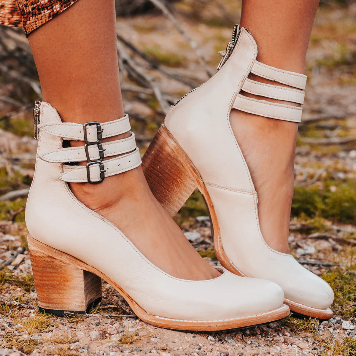 Women’s Leather High Heel Boots - Zip Up Block Heel Shoes