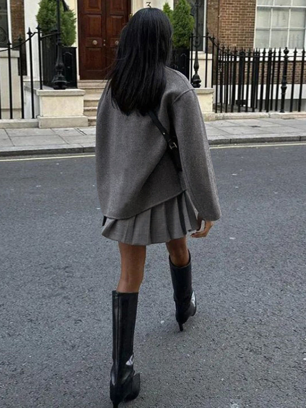 Women's Wool Coat, Short Double Breasted Pea Coat with Stand Collar – Taupe