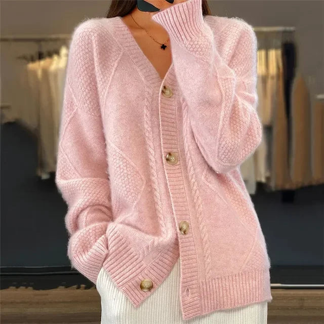 Women's Cashmere Cardigan - Chunky Knit Button Front Long Sleeve