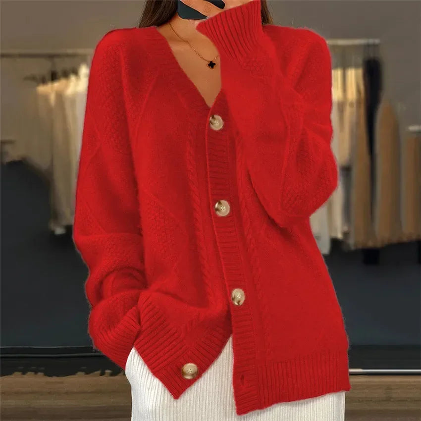 Women's Cashmere Cardigan - Chunky Knit Button Front Long Sleeve