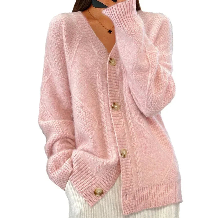 Women's Cashmere Cardigan - Chunky Knit Button Front Long Sleeve