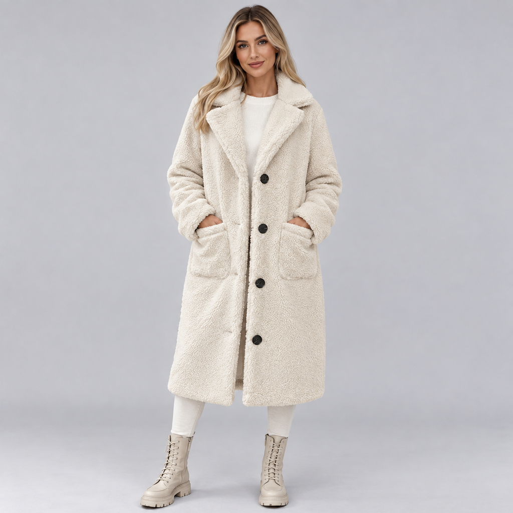 Women's Button-Front Faux Fur Teddy Coat, Fully Lined Straight-Cut Winter Coat