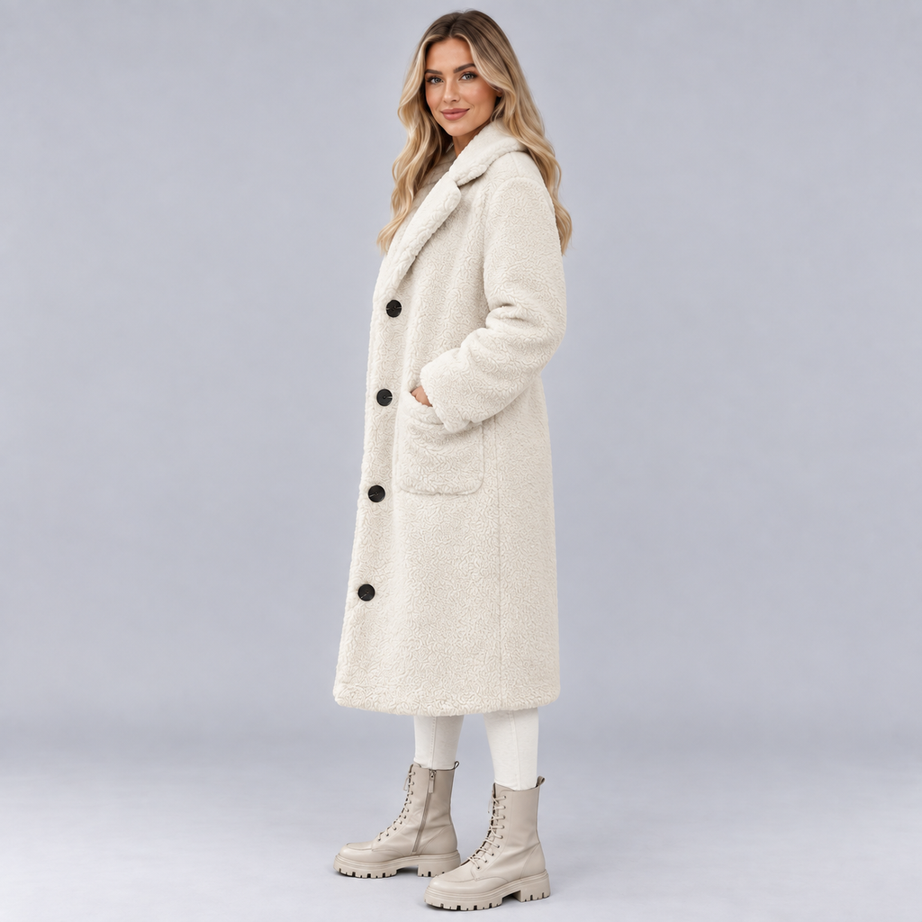 Women's Button-Front Faux Fur Teddy Coat, Fully Lined Straight-Cut Winter Coat