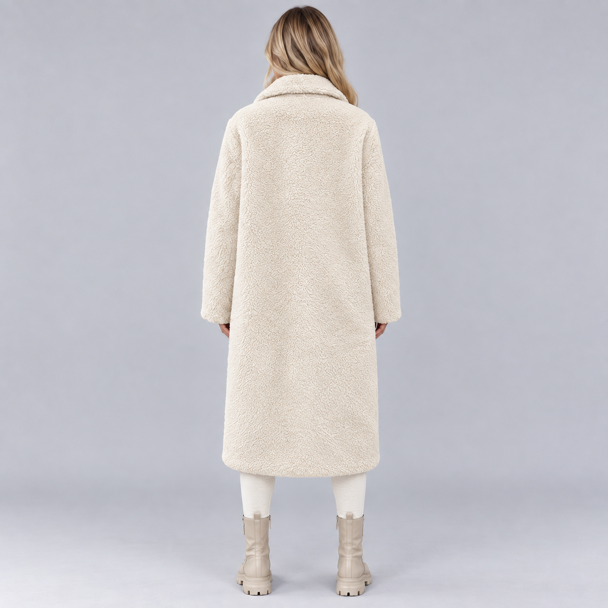 Women's Button-Front Faux Fur Teddy Coat, Fully Lined Straight-Cut Winter Coat