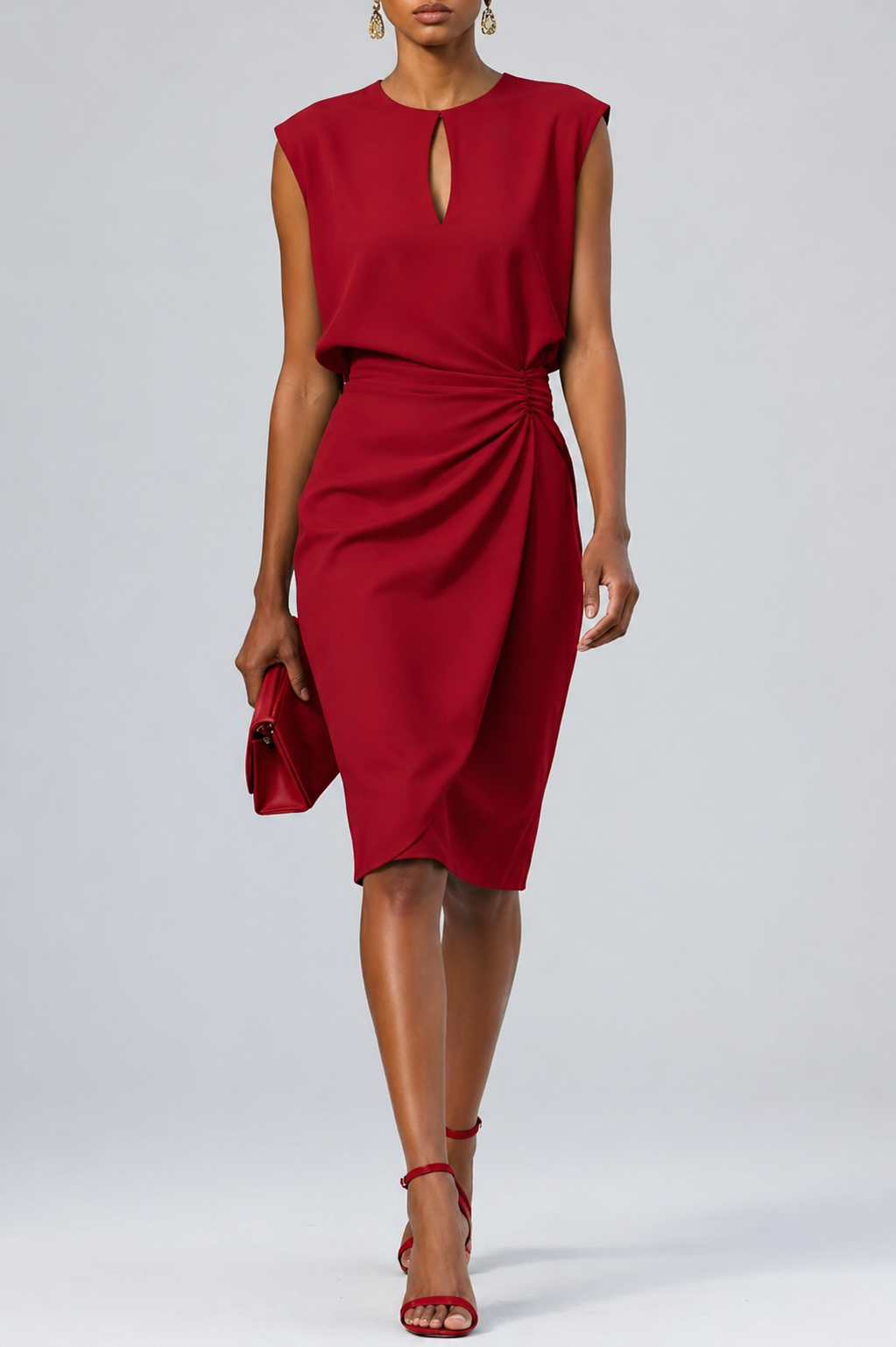 Women’s Ruched Waist Midi Dress – Cocktail & Wedding Guest Style