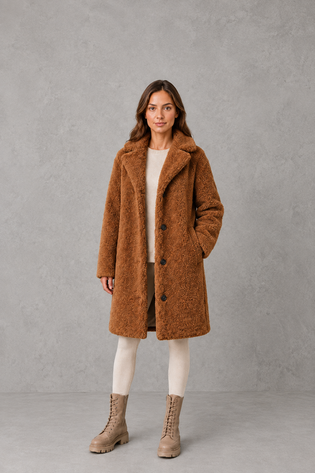 Women's Single-Breasted Teddy Coat, Soft Collared Winter Coat in Sizes S to 5XL