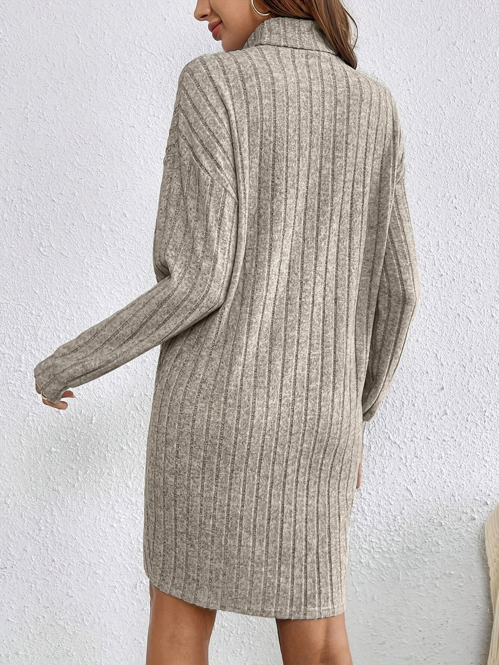 Women's Turtleneck Ribbed Jumper Dress, Fitted Long Sleeve Knit Mini Dress