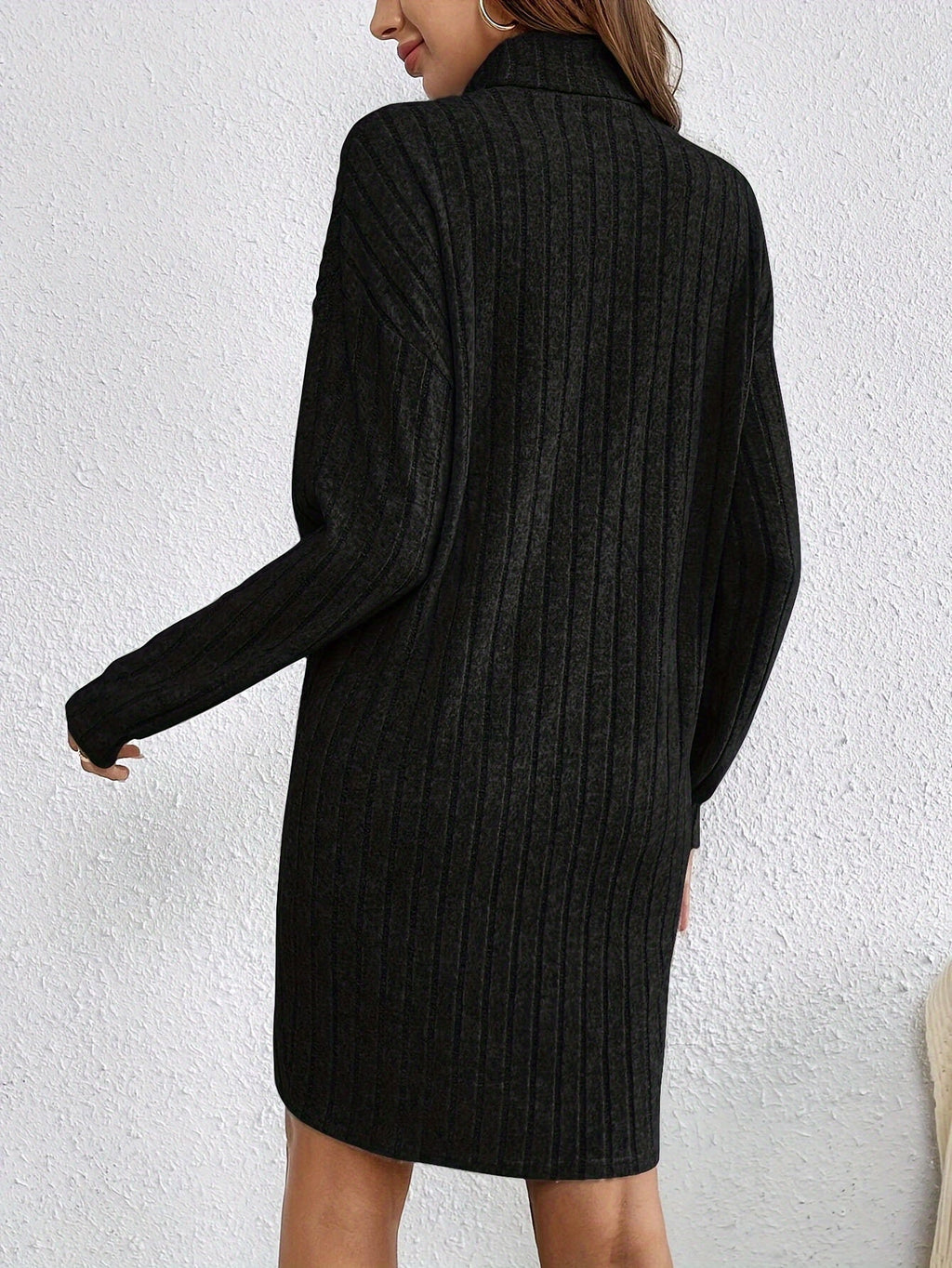 Women's Turtleneck Ribbed Jumper Dress, Fitted Long Sleeve Knit Mini Dress