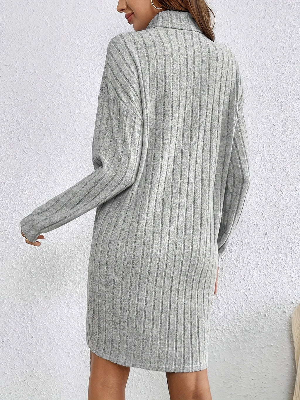 Women's Turtleneck Ribbed Jumper Dress, Fitted Long Sleeve Knit Mini Dress