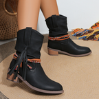 Women’s Vintage Ankle Boots - PU Leather Tassel Cowboy Boots