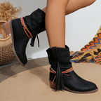 Women’s Vintage Ankle Boots - PU Leather Tassel Cowboy Boots