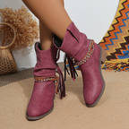 Women’s Vintage Ankle Boots - PU Leather Tassel Cowboy Boots
