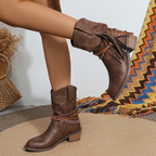 Women’s Vintage Ankle Boots - PU Leather Tassel Cowboy Boots