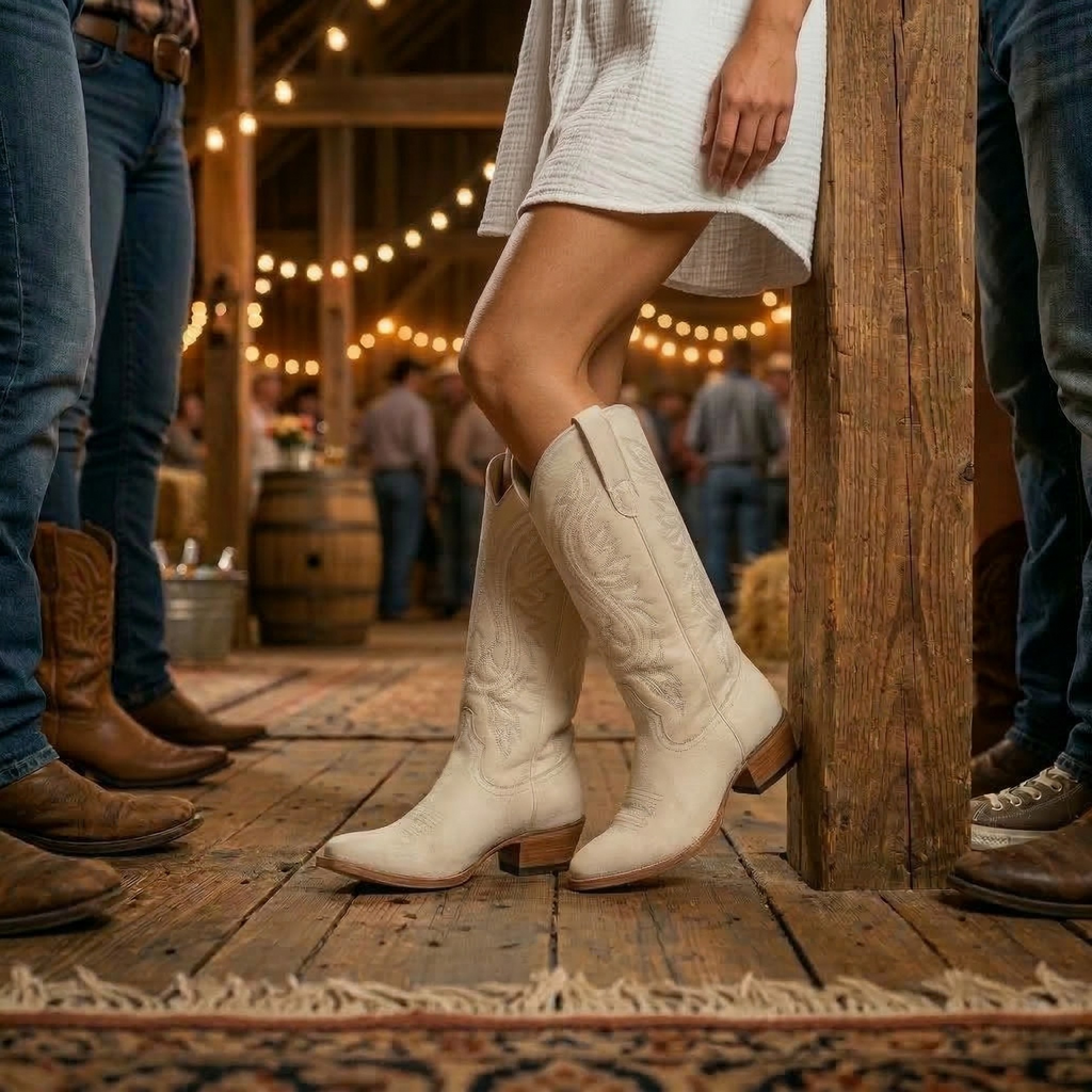 Bottes de cowboy pour femmes - motif en daim avec talon bloc