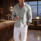 Men's Linen Long Sleeve Button-Up Shirt – Casual Solid Colour Design