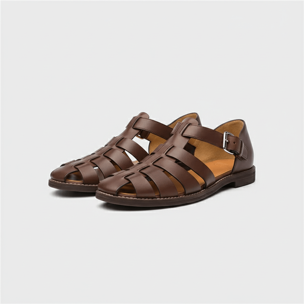 Men's Closed Toe Fisherman Sandals - Leather Buckle Strap Summer Shoes