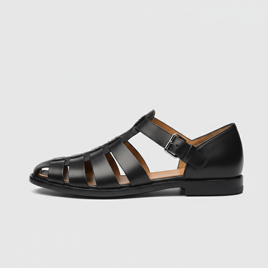 Men's Closed Toe Fisherman Sandals - Leather Buckle Strap Summer Shoes