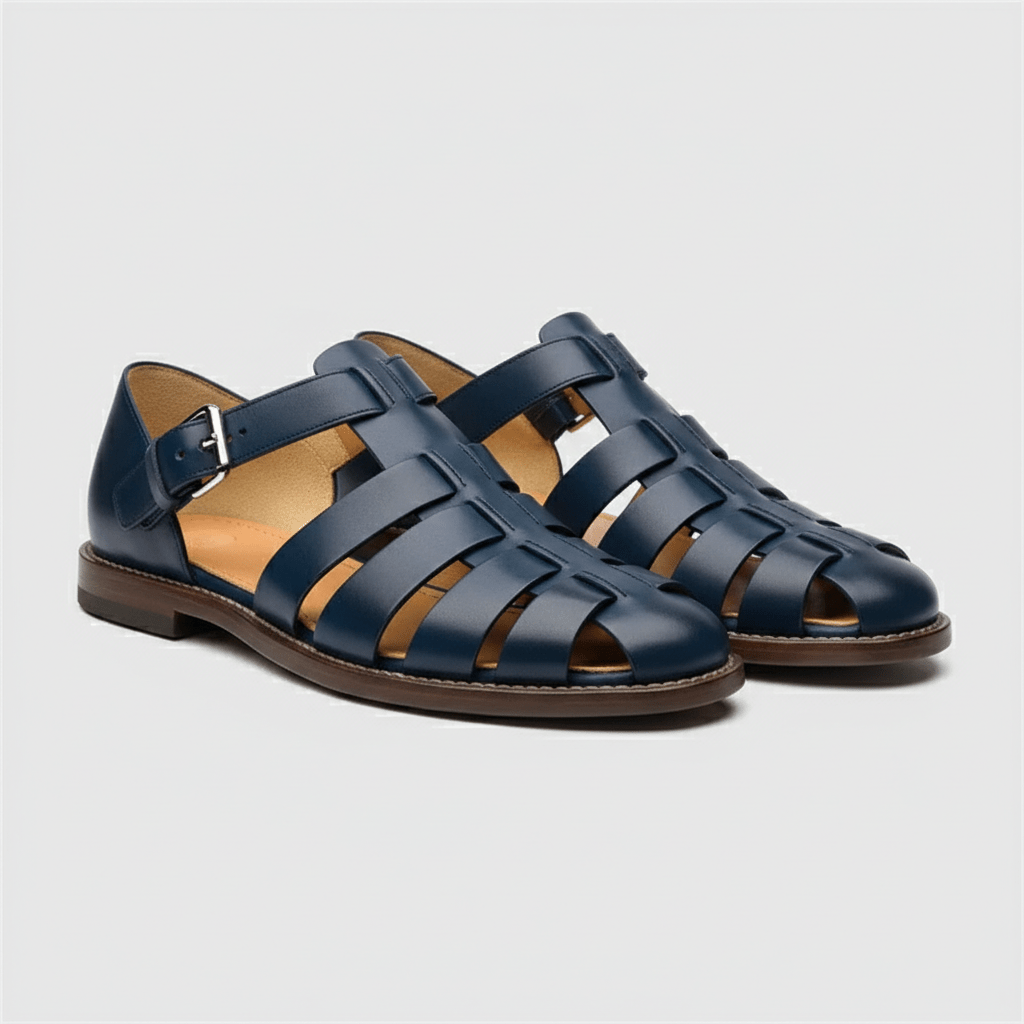 Men's Closed Toe Fisherman Sandals - Leather Buckle Strap Summer Shoes