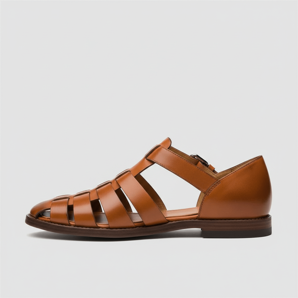 Men's Closed Toe Fisherman Sandals - Leather Buckle Strap Summer Shoes