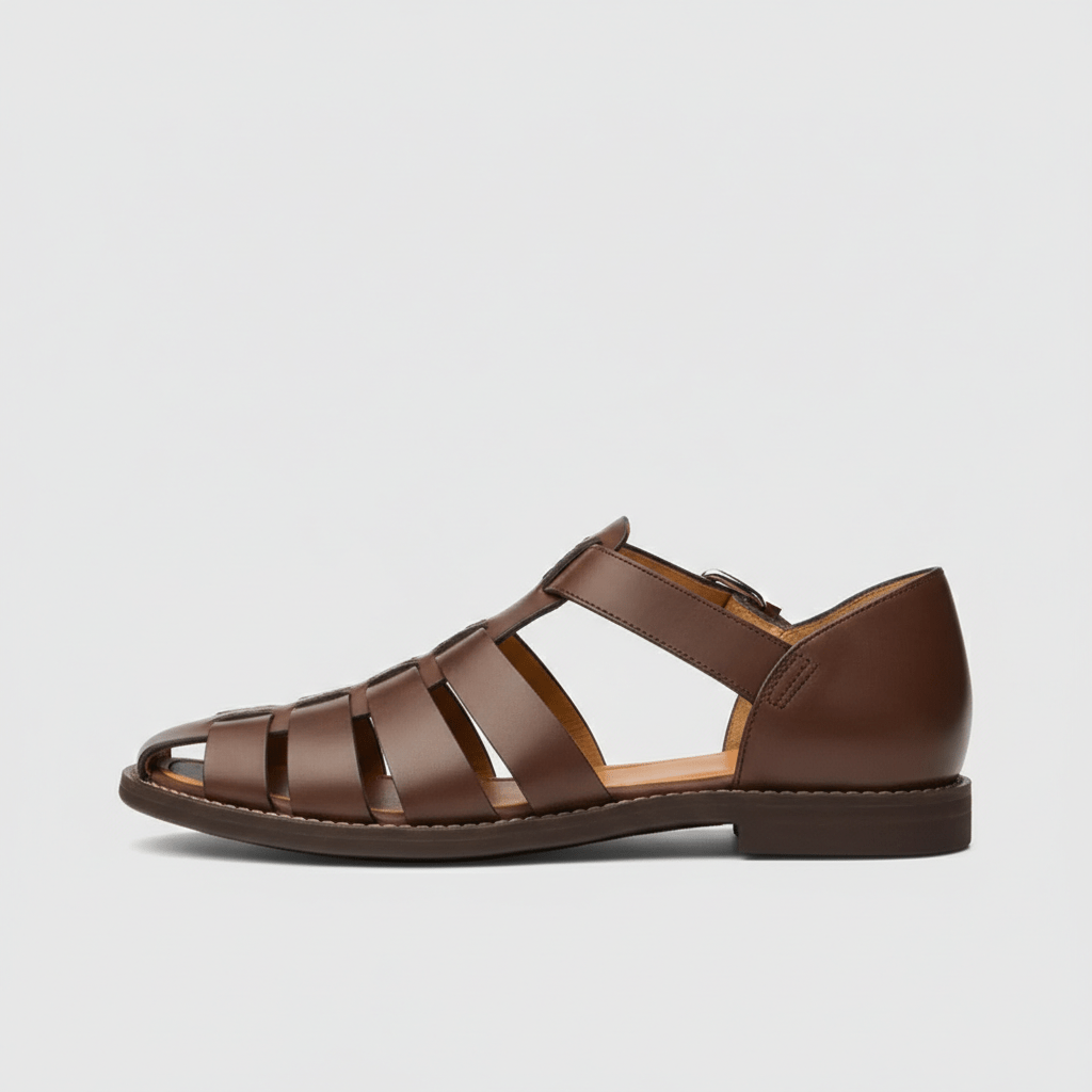 Men's Closed Toe Fisherman Sandals - Leather Buckle Strap Summer Shoes