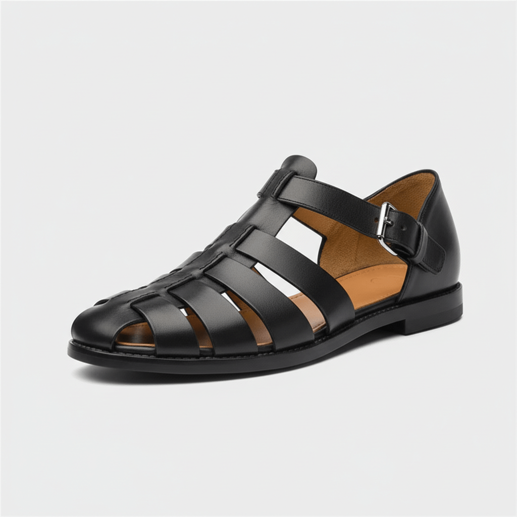 Men's Closed Toe Fisherman Sandals - Leather Buckle Strap Summer Shoes