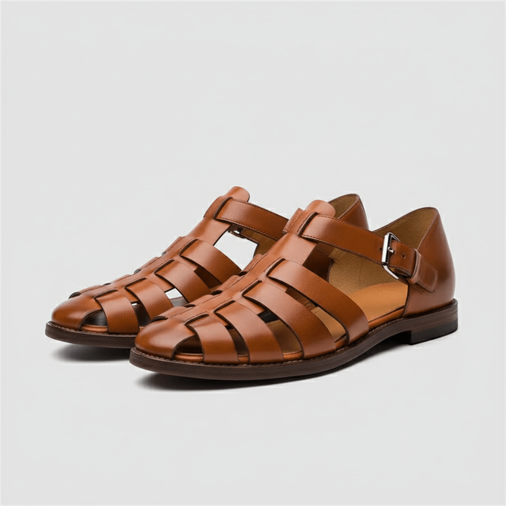 Men's Closed Toe Fisherman Sandals - Leather Buckle Strap Summer Shoes