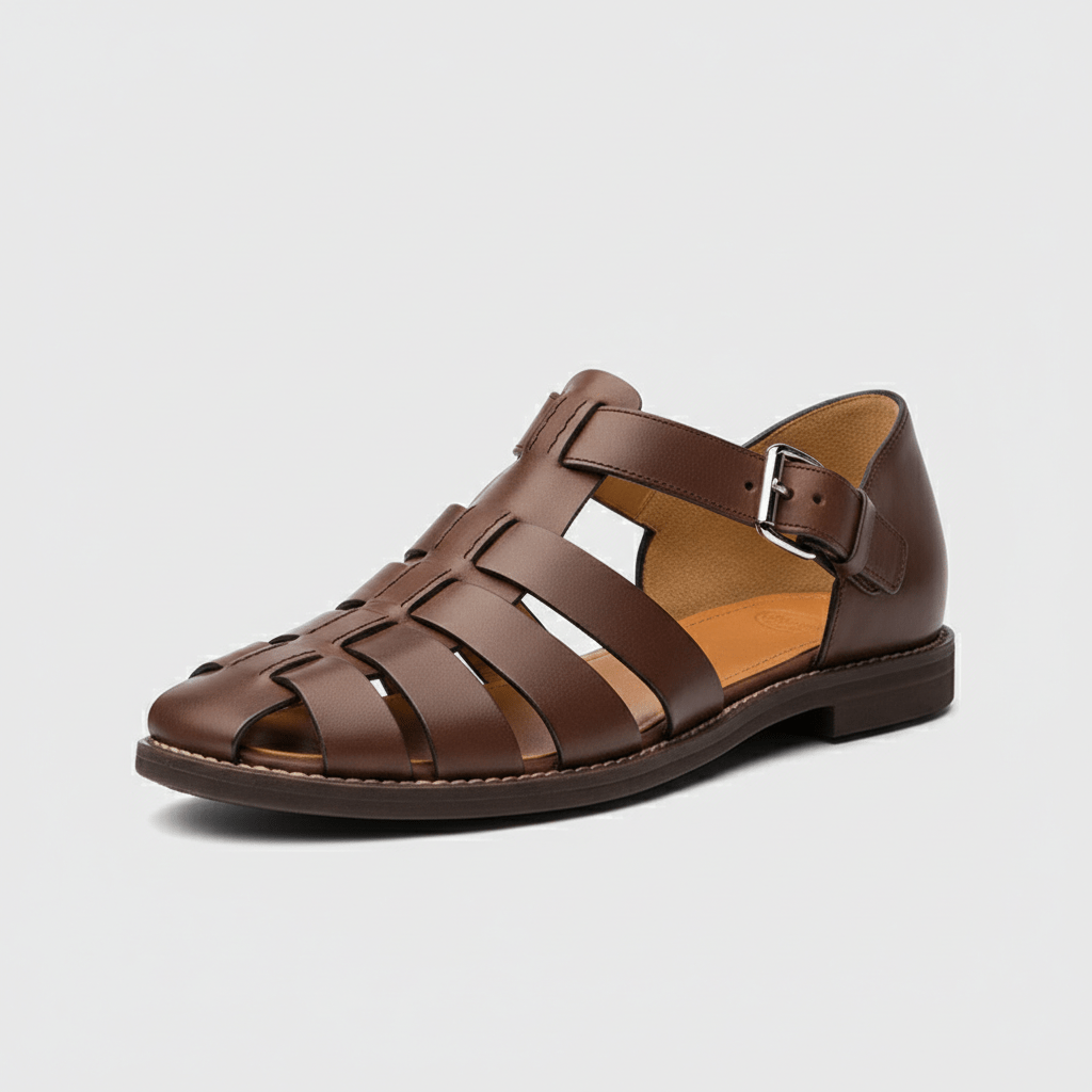 Men's Closed Toe Fisherman Sandals - Leather Buckle Strap Summer Shoes