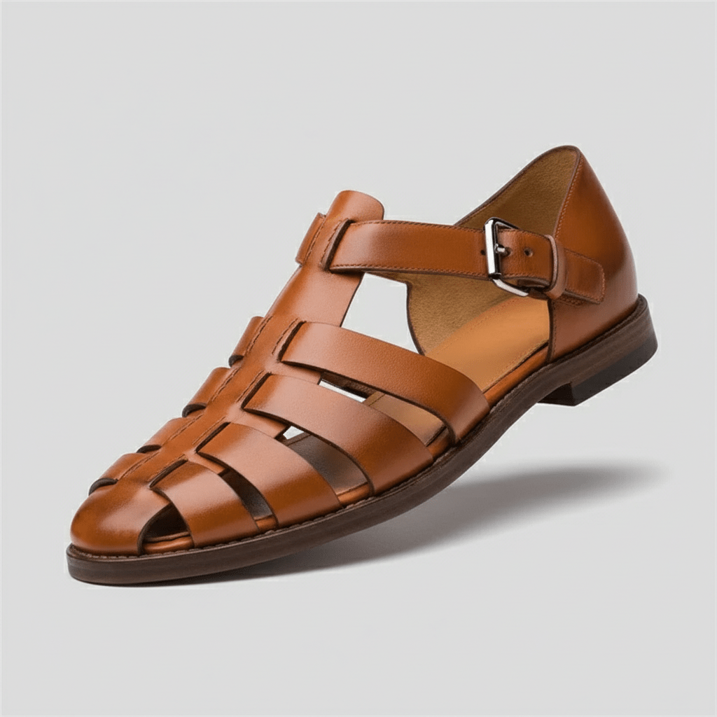 Men's Closed Toe Fisherman Sandals - Leather Buckle Strap Summer Shoes