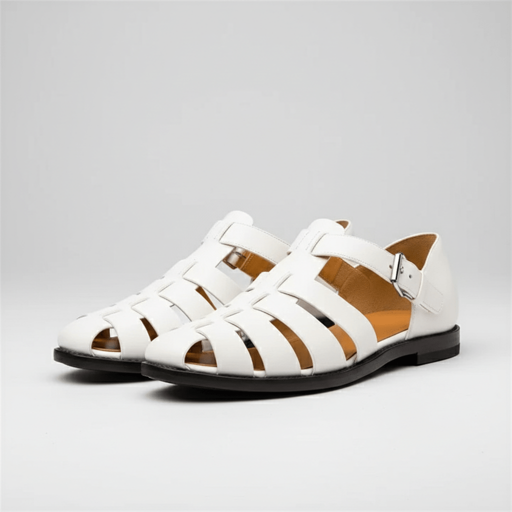 Men's Closed Toe Fisherman Sandals - Leather Buckle Strap Summer Shoes