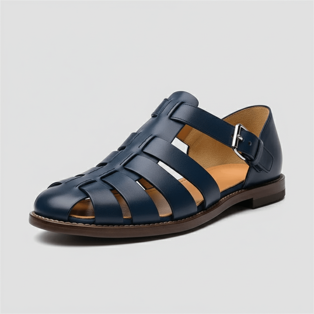 Men's Closed Toe Fisherman Sandals - Leather Buckle Strap Summer Shoes