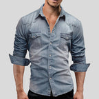 Men’s Vintage Wash Denim Shirt – Casual Button Down Collar