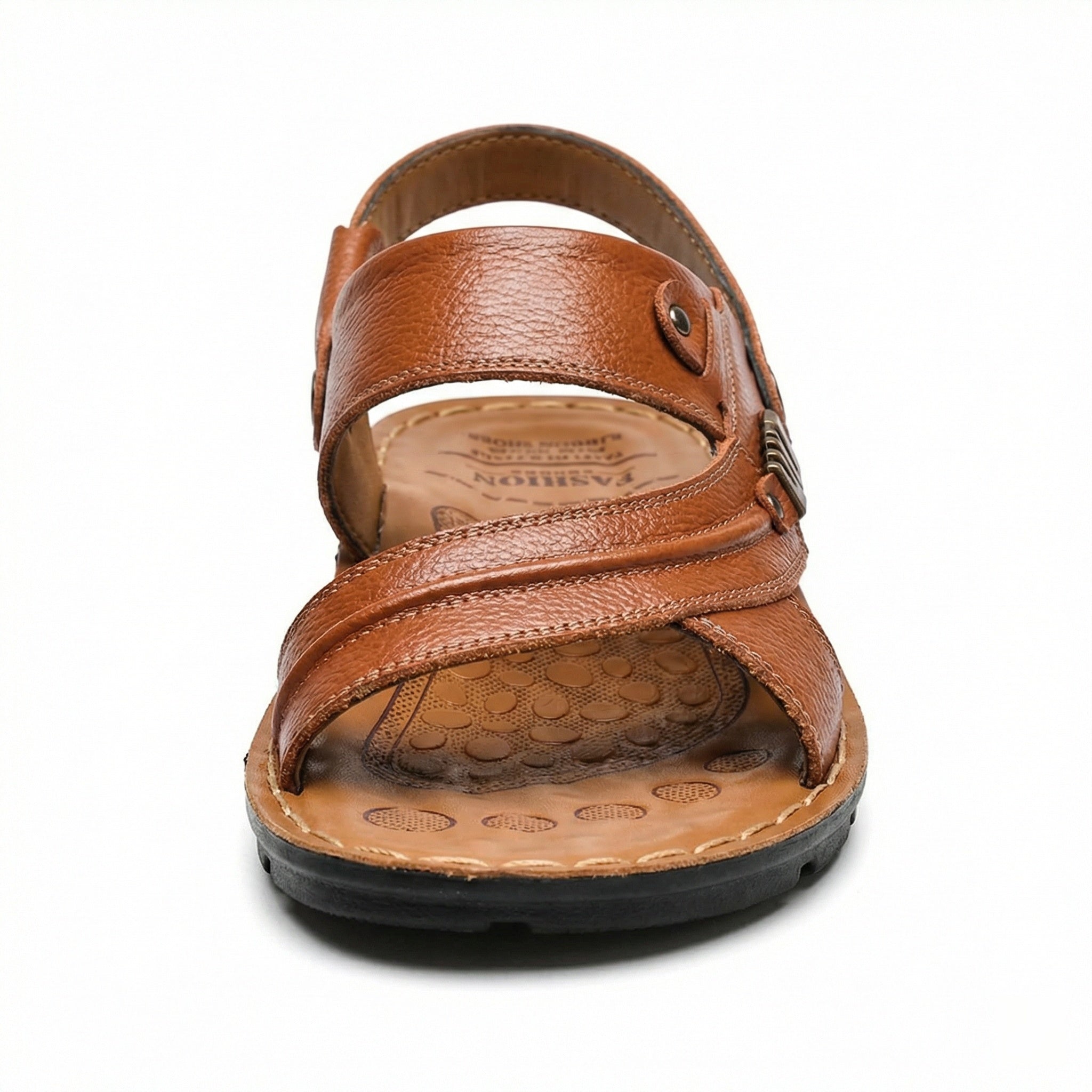 Men's Leather Open-Toe Sandals - Adjustable Back Strap Slip On Shoes