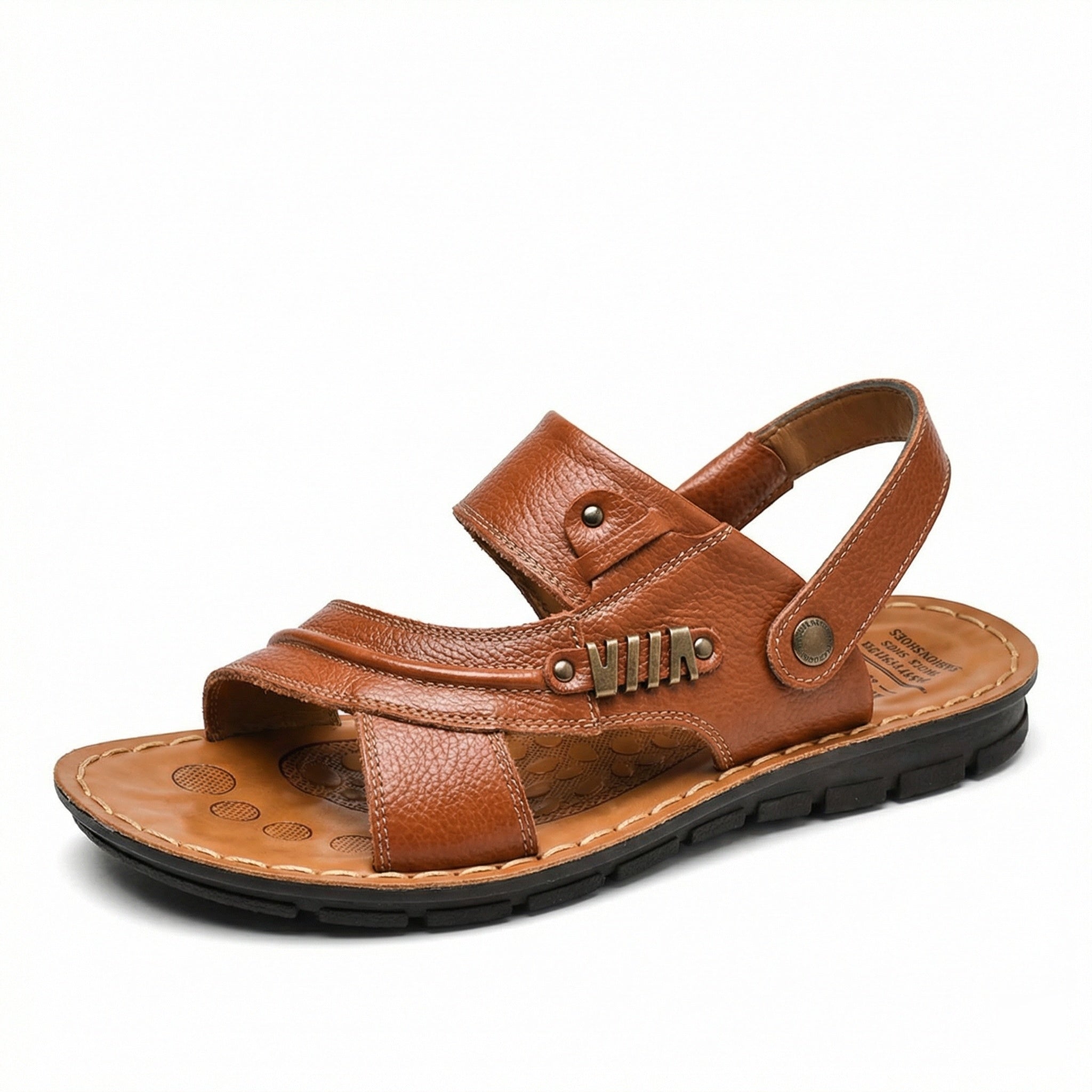 Men's Leather Open-Toe Sandals - Adjustable Back Strap Slip On Shoes