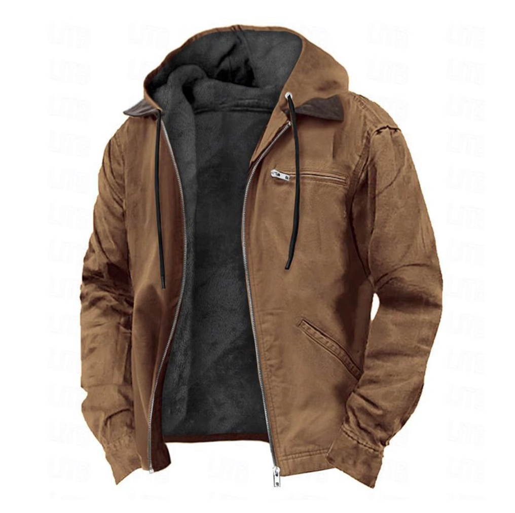 Men's Hooded Zip-Up Jacket, Fleece Lined Sherpa Jacket – Drawstring Hood