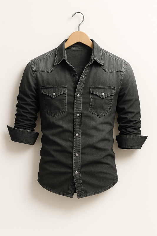 Men's Denim Shirt, Long Sleeve Casual Jeans Shirt with Chest Pockets