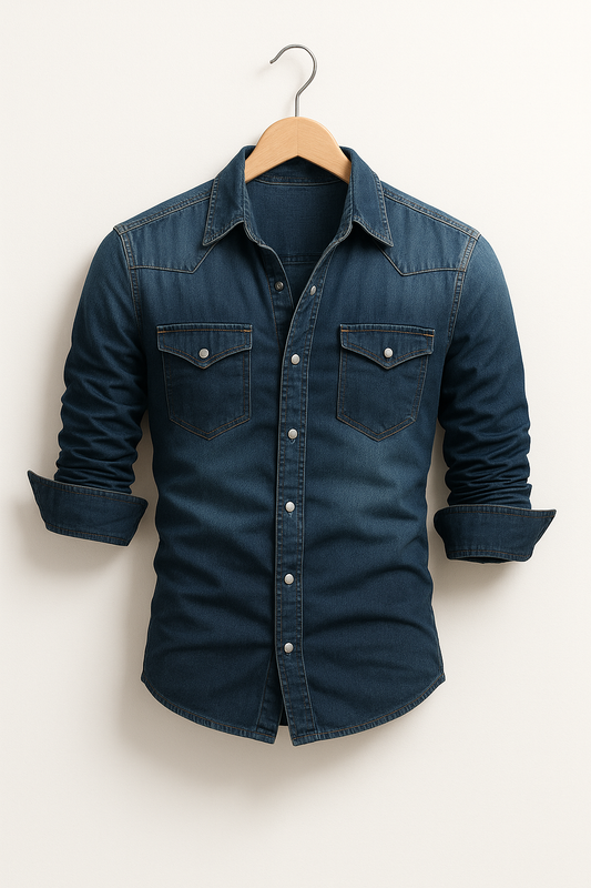 Men's Denim Shirt, Long Sleeve Casual Jeans Shirt with Chest Pockets