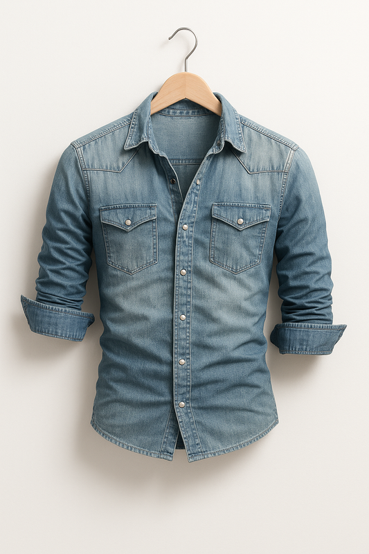 Men's Denim Shirt, Long Sleeve Casual Jeans Shirt with Chest Pockets