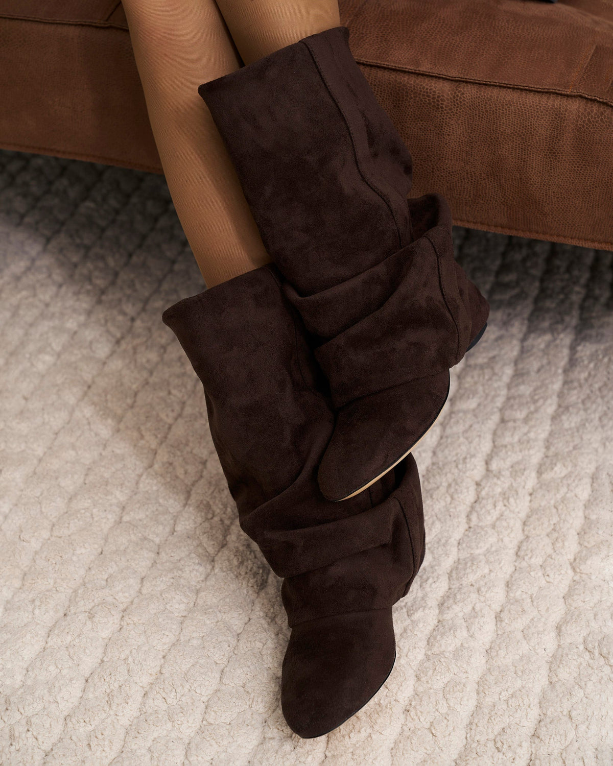 Women's Slouchy Knee High Boots with Hidden Heel, Soft-Fold Boots in 4 cm or 8 cm Heel