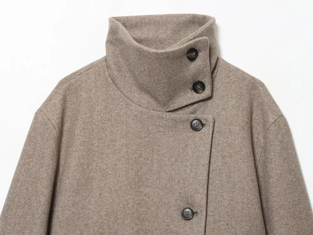 Women's Wool Blend Cropped Jacket, High Fold-Over Collar Short Winter Jacket