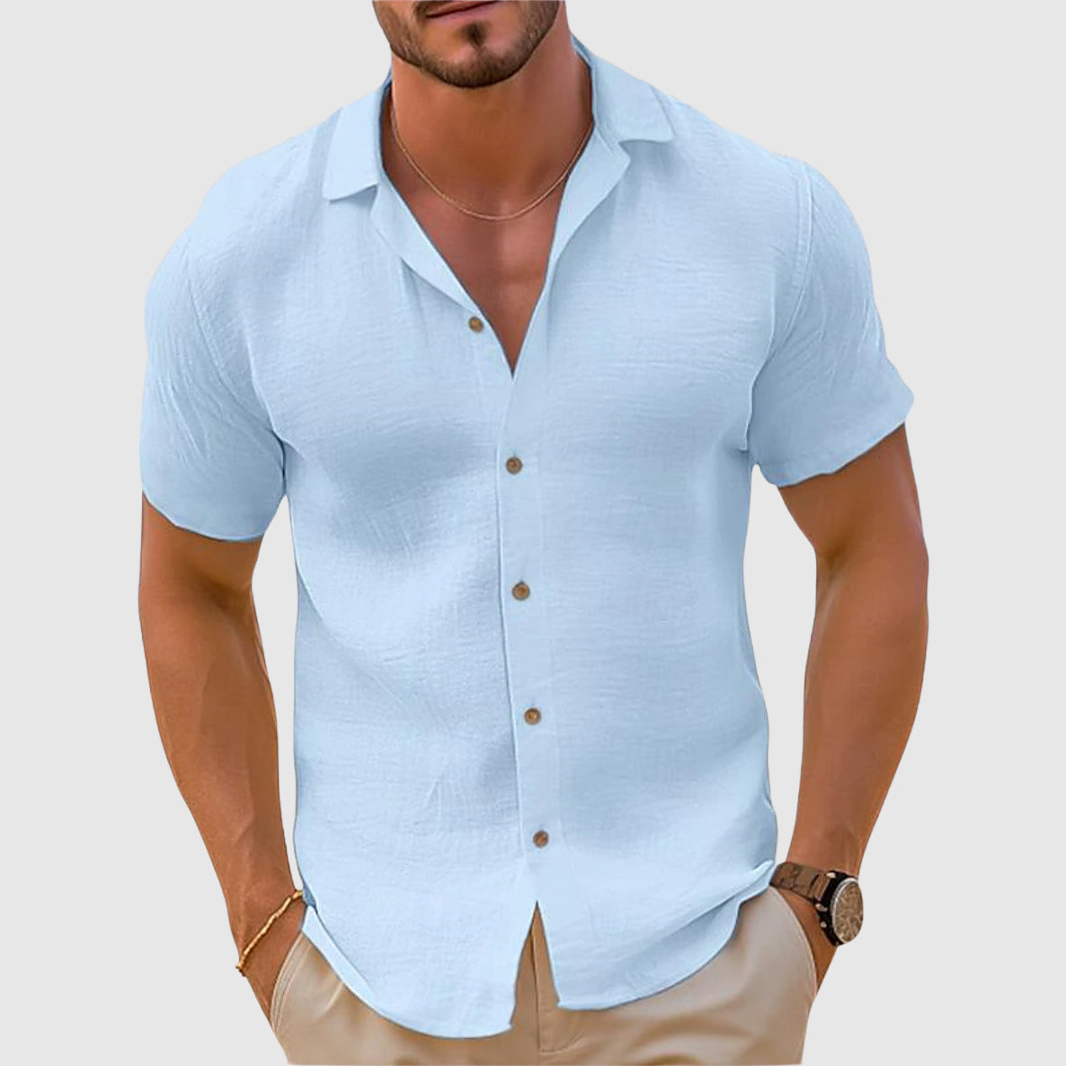 Men's Casual Button-Up Shirt – Short Sleeve Everyday Wear