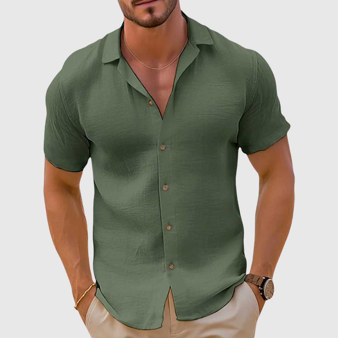 Men's Casual Button-Up Shirt – Short Sleeve Everyday Wear