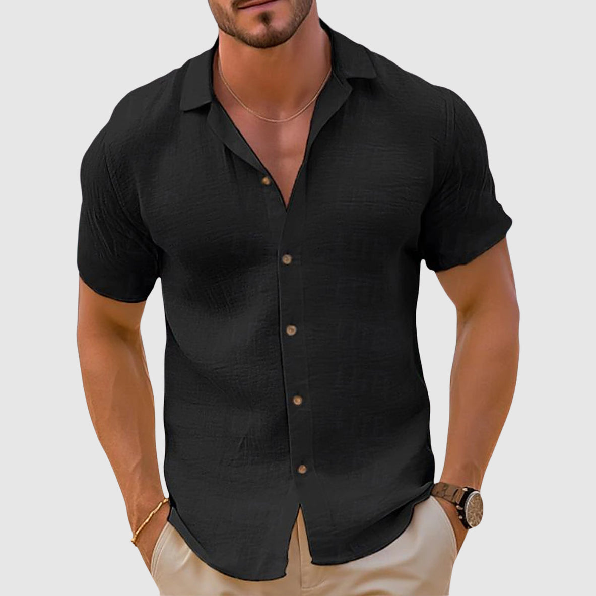 Men's Casual Button-Up Shirt – Short Sleeve Everyday Wear
