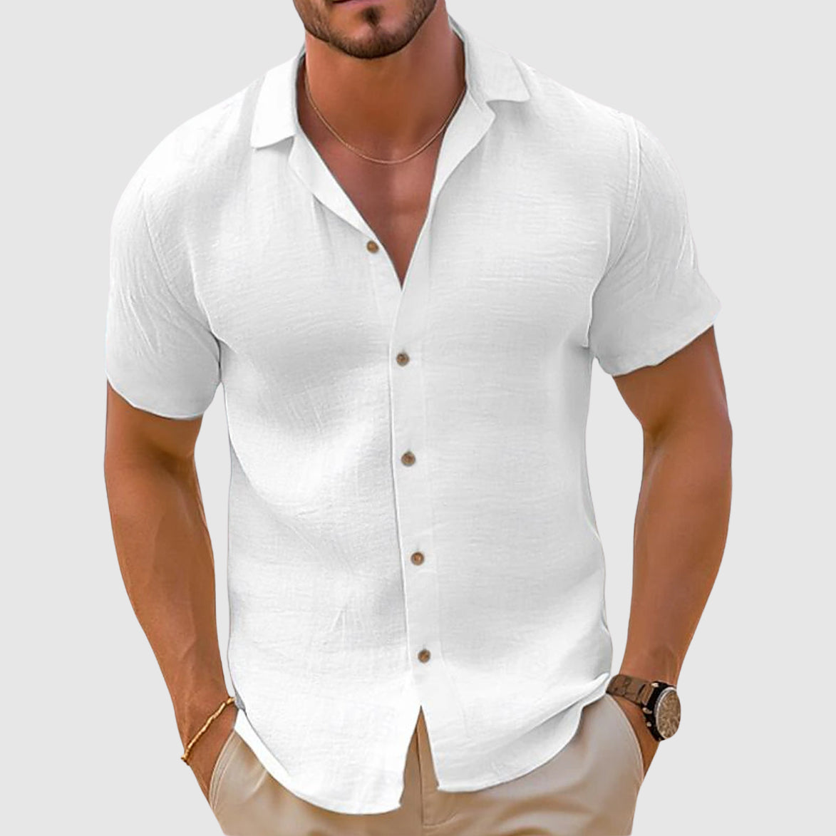 Men's Casual Button-Up Shirt – Short Sleeve Everyday Wear