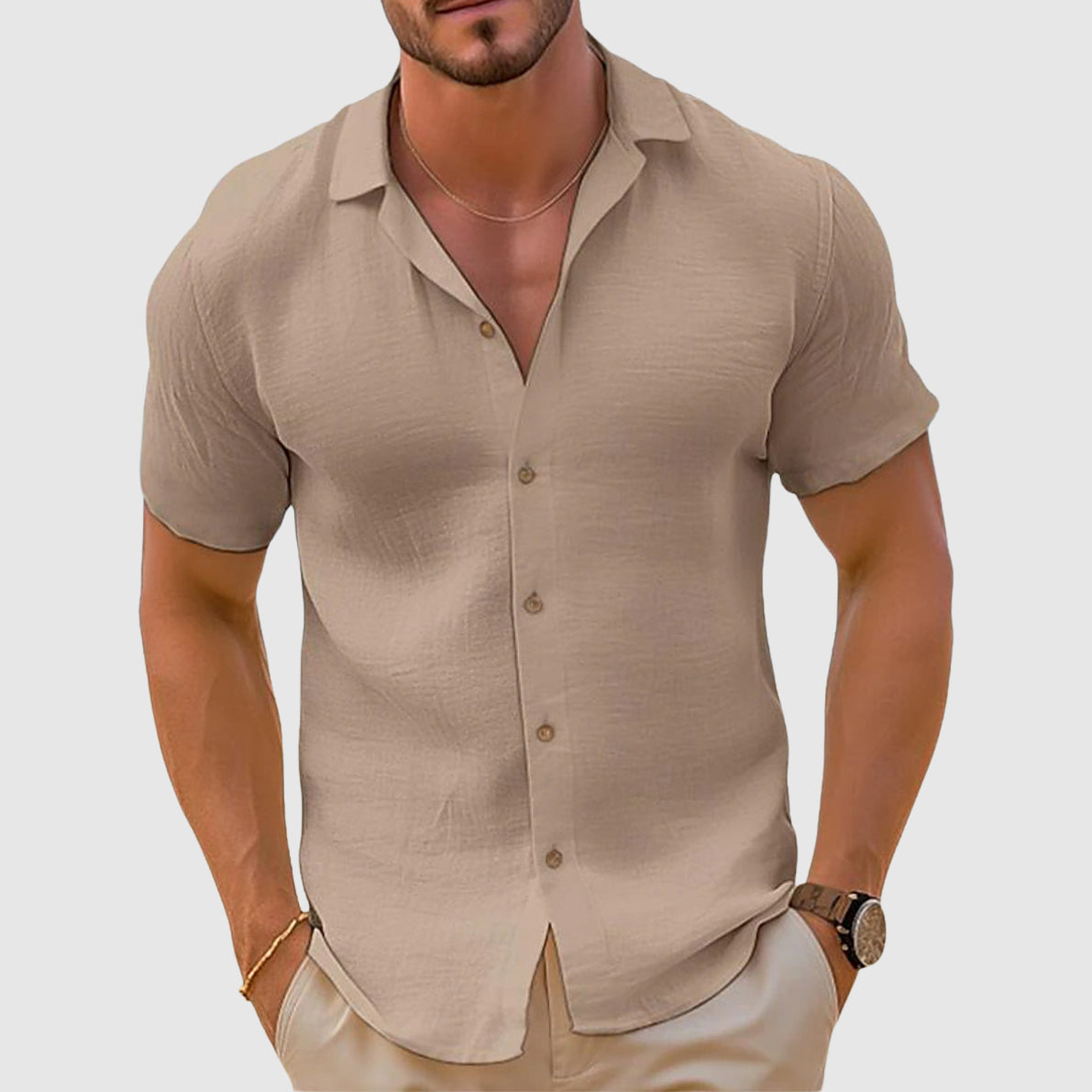 Men's Casual Button-Up Shirt – Short Sleeve Everyday Wear