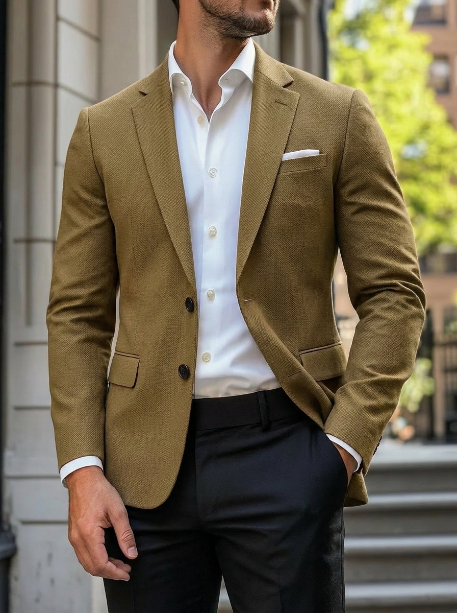 Men's Brown Textured Blazer Jacket - Casual Single-Breasted Sport Coat